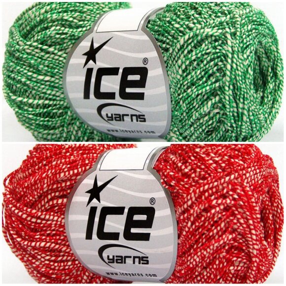 ICE YARNS 2 skeins Urban Cotton Lux Red Green 50 grams Twisted Knitting Boho - Picture 2 of 8